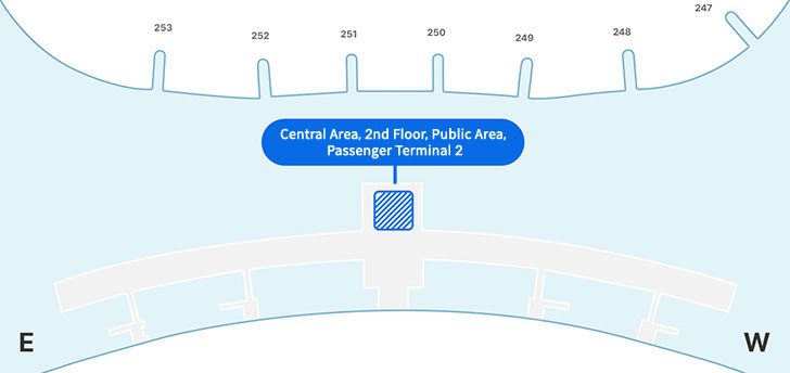 제2여객터미널 2층의 일반지역의 중앙부에 정부종합행정센터가 위치하고 있다.