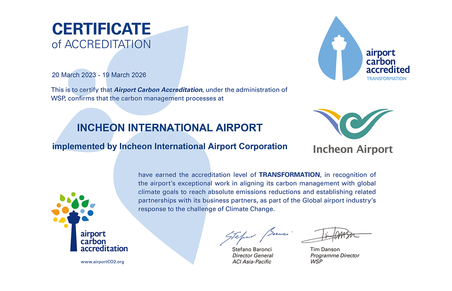 ACI 공항탄소인증 Level 4 인증서